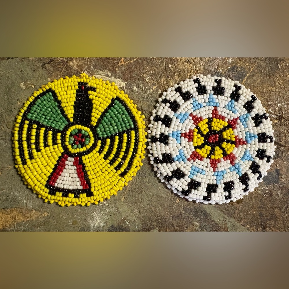 Vintage glass beaded rosettes 3inch with leather backing